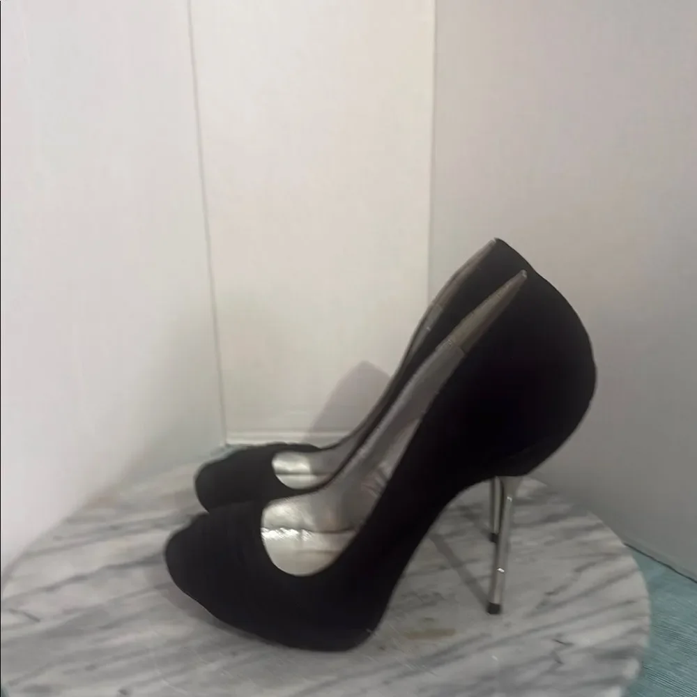 Qupid Black Peep-Toe Heels